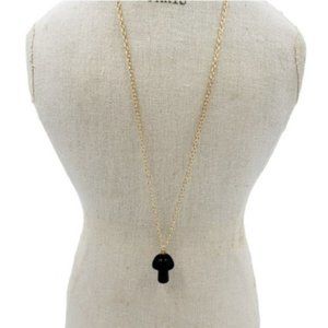 Mushroom Natural Stone Handmade Pendant Necklace Obsidian Black Festival…